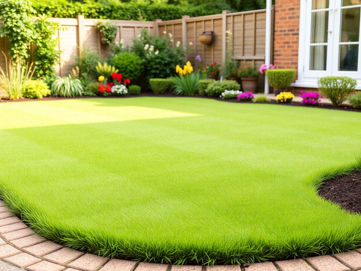 Freshly laid lawn with newly planted borders in a Berkshire garden